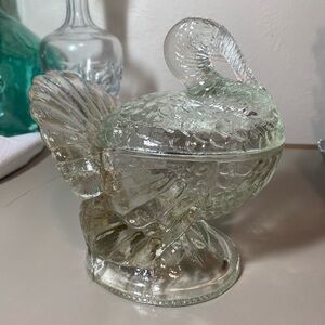 Vintage Clear Glass Turkey on Nest Covered Dish